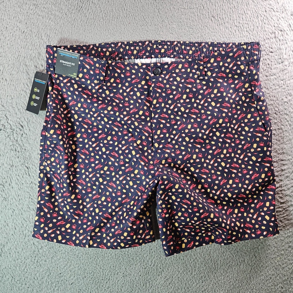 NWT Roundtree & Yorke‎ Performance Shorts Men 40 x 7" Stretch Sea Life Black